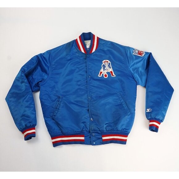 New England Patriots Satin Starter Bomber Jacket - Mens Medium - Vintage 80s/90s - Picture 1 of 11